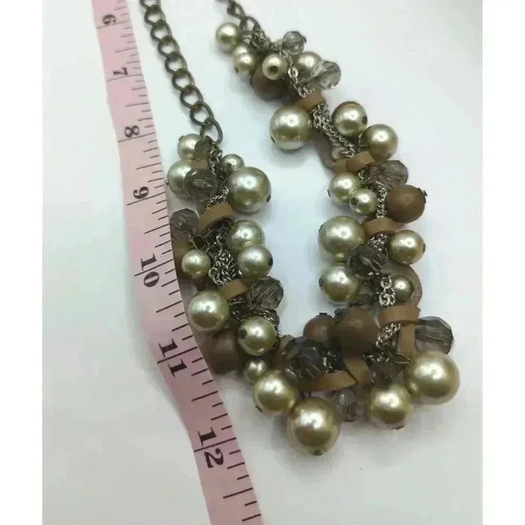 Chico's Multicolor Mixed Medium Faux Pearl Leather Wood Beaded Necklace Womens - Picture 5 of 6